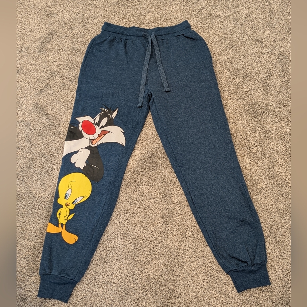 Looney Tunes Tweety Bird Sweatpants Fleece Jogger Sleeper Pants XS Sylvester Cat
